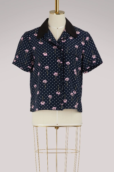 Shop Miu Miu Pijama Silk Shirt In Navy