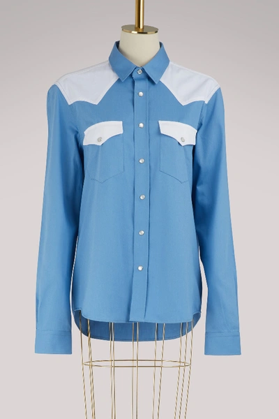 Shop Ami Alexandre Mattiussi Shirt With Contrasting Pockets In Sky Blue/white