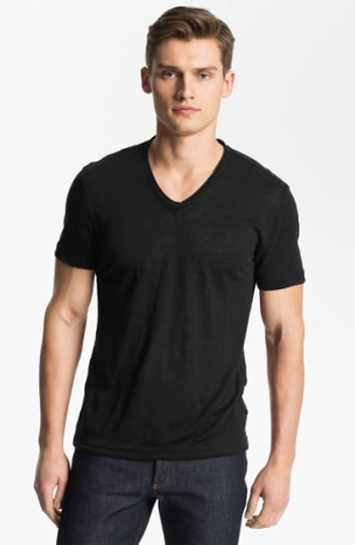 Shop John Varvatos V-neck Linen T-shirt In Black
