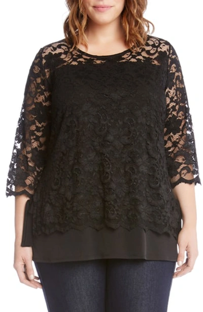 Shop Karen Kane Lace Overlay Jersey Top In Black