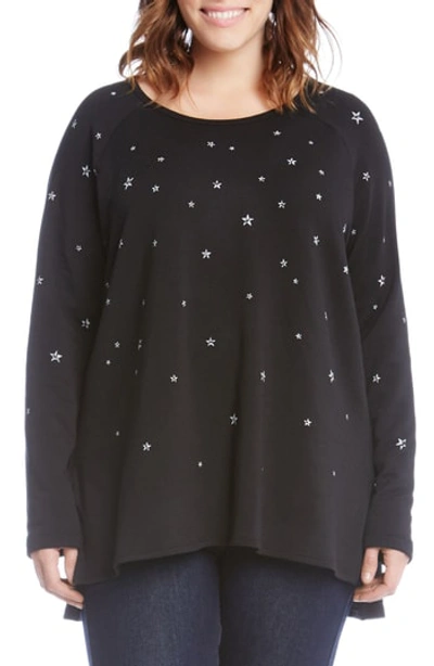 Shop Karen Kane Star Print High/low Sweatshirt In Black