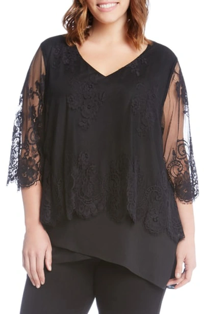 Shop Karen Kane Lace Overlay Asymmetrical Top In Black