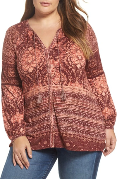 Shop Lucky Brand Mixed Print Top In Burgundy Multi