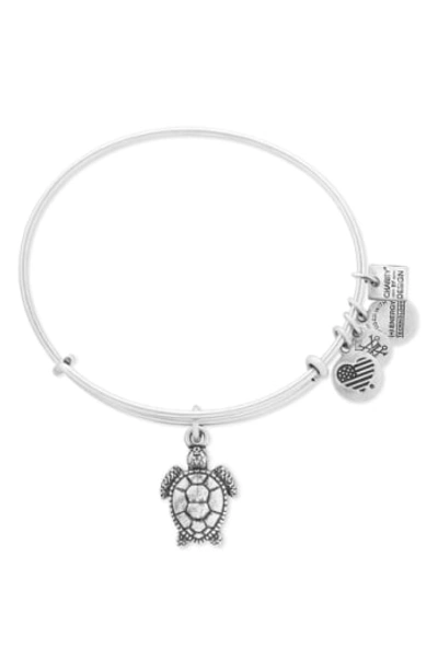 Shop Alex And Ani Sea Turtle Adjustable Wire Bangle In Silver