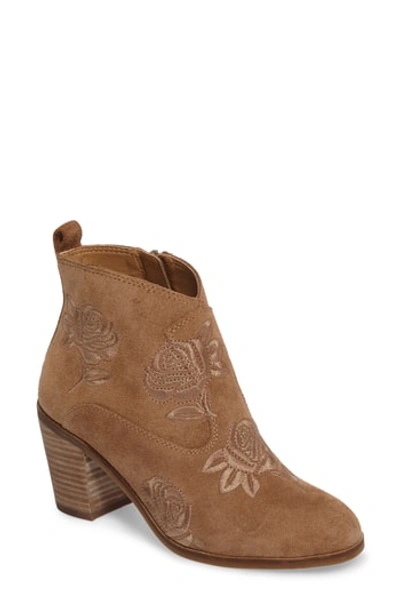 Shop Lucky Brand Pexton Embroidered Bootie In Sesame Suede