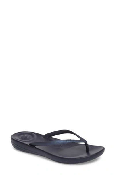 Shop Fitflop Iqushion Flip Flop In Midnight Navy/parakeet