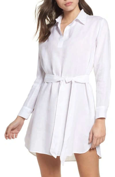 Shop Pour Les Femmes Linen Shirtdress In White