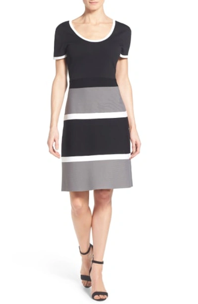 Shop Anne Klein Colorblock A-line Knit Dress In Grey Combo