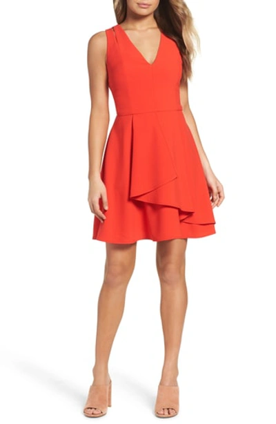 Shop Adelyn Rae Asymmetrical Crepe Fit & Flare Dress In Strawberry