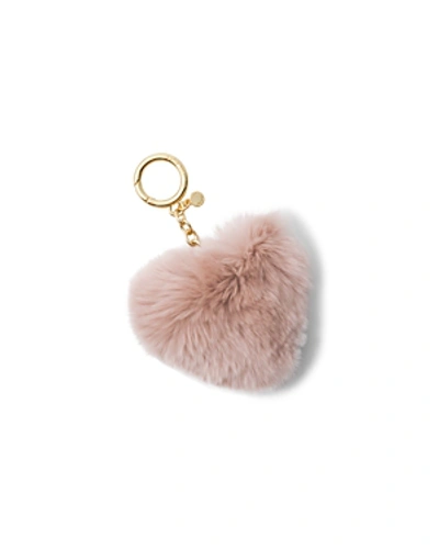 Shop Michael Michael Kors Heart Rabbit Fur Pom-pom Key Fob In Soft Pink/gold