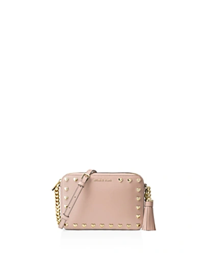 Shop Michael Michael Kors Ginny Studded Medium Leather Camera Bag In Soft Pink