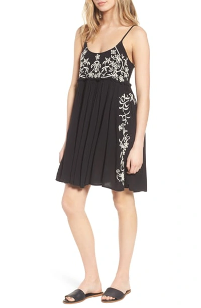 Shop Band Of Gypsies Embroidered Babydoll Dress In Black/ Ivory