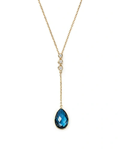 Shop Olivia B 14k Yellow Gold London Blue Topaz Teardrop & Diamond Y-necklace, 17 - 100% Exclusive In Blue/white