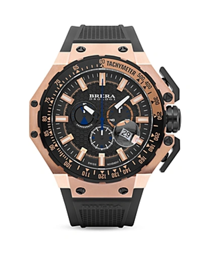 Shop Brera Orologi Gran Turismo 14k Rose Gold And Black Ionic-plated Stainless Steel Watch With Black Rubber Strap, 54m