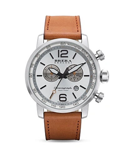 Shop Brera Orologi Dinamico Stainless Steel Watch With Light Brown Leather Strap, 44mm