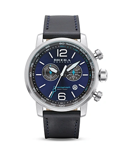 Shop Brera Orologi Dinamico Stainless Steel Watch With Navy Blue Leather Strap, 44mm