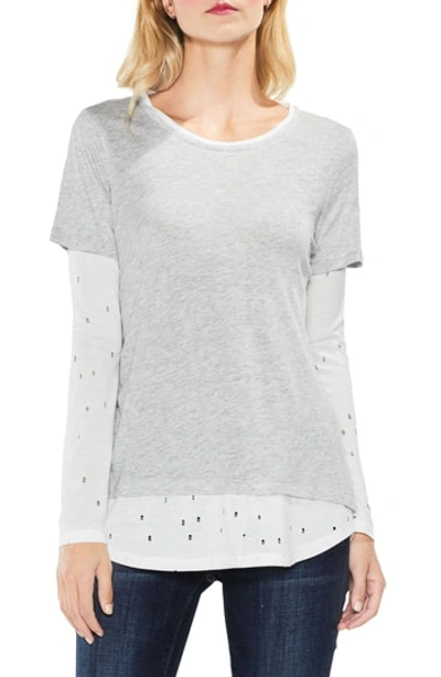 Shop Two By Vince Camuto Distressed Mix Media Top In Grey Heather