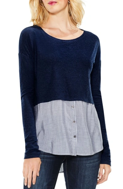 Shop Two By Vince Camuto Mix Media Shirttail Hem Top In Indigo Night
