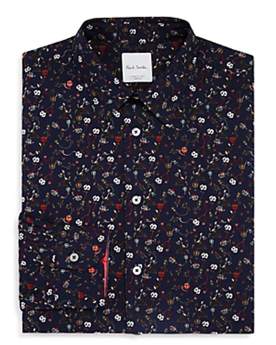 Shop Paul Smith Hand-drawn Floral Slim Fit Dress Shirt In Navy Multi