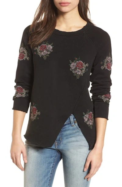 Shop Lucky Brand Embroidered Distressed Sweatshirt In Lucky Black
