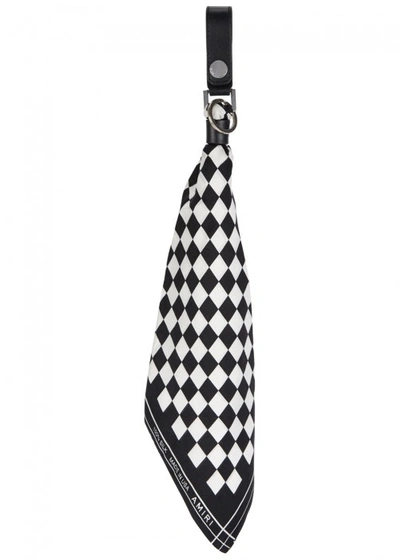 Shop Amiri Silk Checkerboard Bandana Keyring In Black And White
