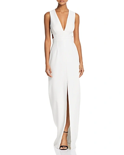 Shop Aidan Aidan Aidan By Aidan Mattox V-neck Front-slit Gown - 100% Exclusive In Ivory