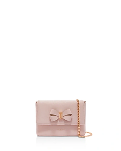 Shop Ted Baker Bowii Bow Detail Mini Bark Leather Crossbody In Light Pink/rose Gold