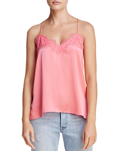 Shop Cami Nyc Lace-trimmed Silk Racerback Top In Flamingo