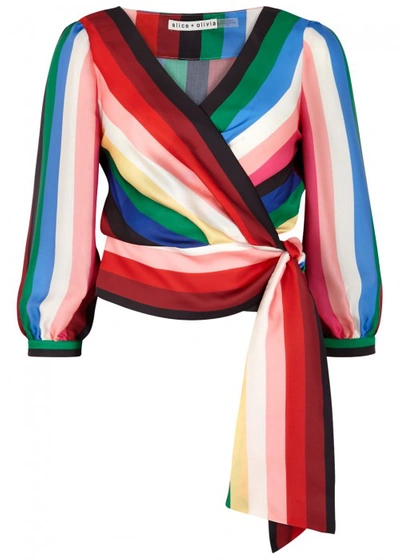 Shop Alice And Olivia Dyanna Striped Wrap Top In Multicoloured