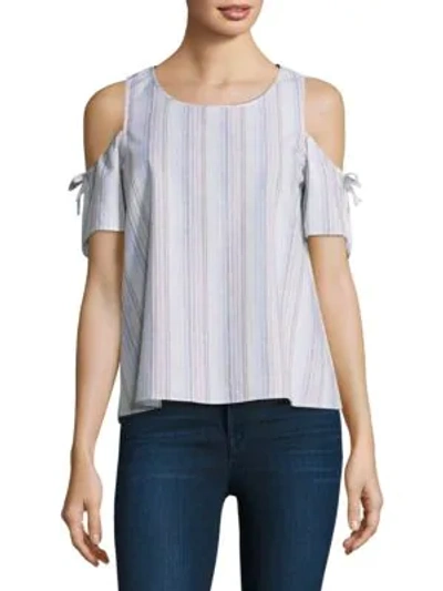 Shop Cooper & Ella Striped Cold Shoulder Top In White Multi