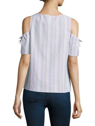 Shop Cooper & Ella Striped Cold Shoulder Top In White Multi