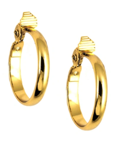 Shop Anne Klein Gold-tone Glass Stone Medium Width Hoop Earrings