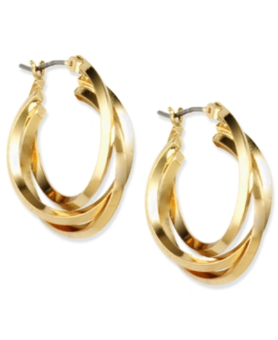Shop Anne Klein Metal 3 Ring Hoop Earrings, .9" In Gold