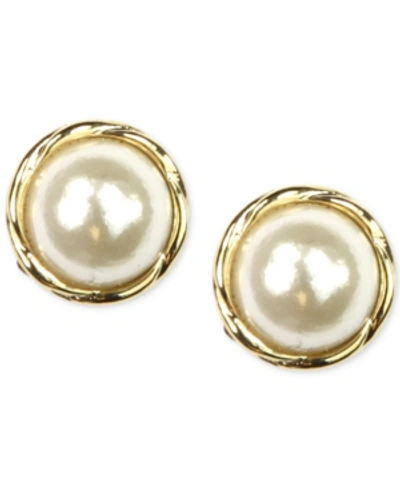 Shop Anne Klein Gold-tone Glass Pearl Twist Stud Earrings