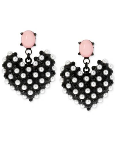 Shop Betsey Johnson Black-tone Imitation Pearl Heart Earrings