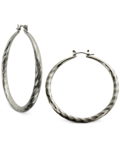 Shop Guess Silver-tone 2" Textured Hoop Earrings