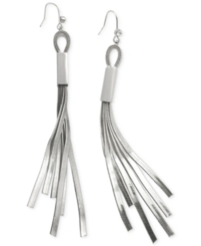 Shop Guess Herringbone Chain Fringe Earrings In Silver