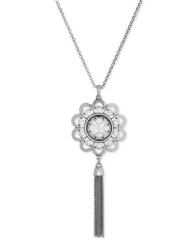 Shop Lucky Brand Silver-tone Floral Tassel Long Length Pendant Necklace