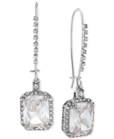 Shop Betsey Johnson Silver-tone Crystal And Pave Square Drop Earrings