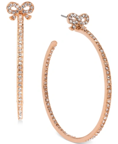 Shop Betsey Johnson Medium Rose Gold-tone Crystal Bow Hoop Earrings