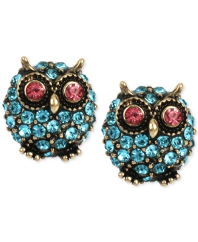 Shop Betsey Johnson Gold-tone Blue Pave Owl Stud Earrings