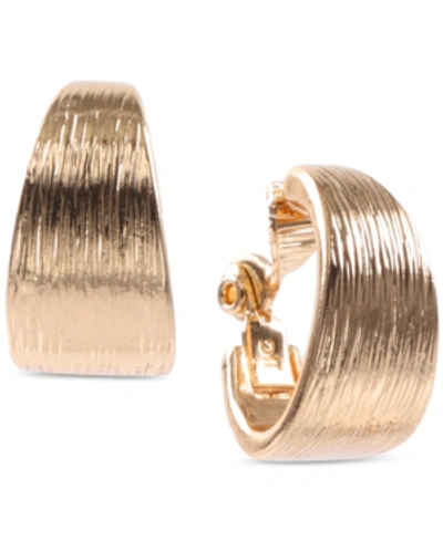 Shop Anne Klein Gold-tone Textured E-z Comfort Clip-on Hoop Earrings