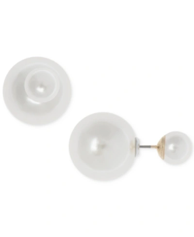 Shop Anne Klein Gold-tone Imitation Pearl Front Back Earrings In White