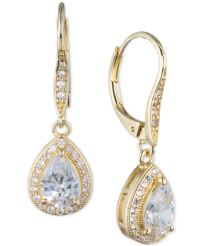Shop Anne Klein Teardrop Crystal And Pave Drop Earrings In Yellow Gold