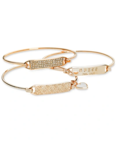 Guess Rose Gold-tone 3-pc. Set Plate And Wire Bangle Bracelets In Rose Gold