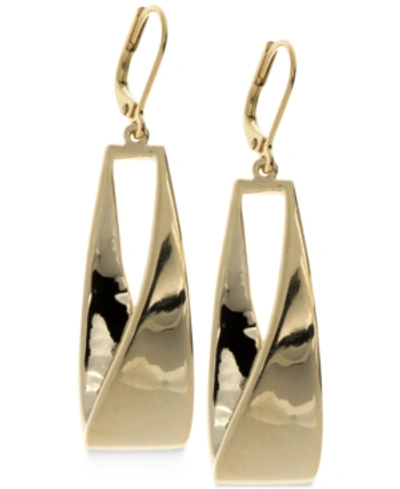 Anne Klein Twisted Metallic Drop Hoop Earrings In Gold