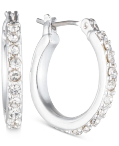Anne Klein Silver-tone Crystal Small 1/2" Hoop Earrings In Silver