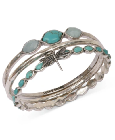 Shop Lucky Brand Bracelet Set, Silver-tone Turquoise Dragonfly Bangle Bracelets