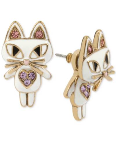 Shop Betsey Johnson Gold-tone White Enamel Cat Earring Jackets