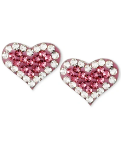 Shop Betsey Johnson Silver-tone Heart Pink Crystal Stud Earrings